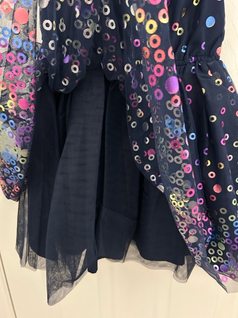 Navy Tulle Dress with Iridescent Polka Dots, Sz 7-8 - Picture 5 of 7